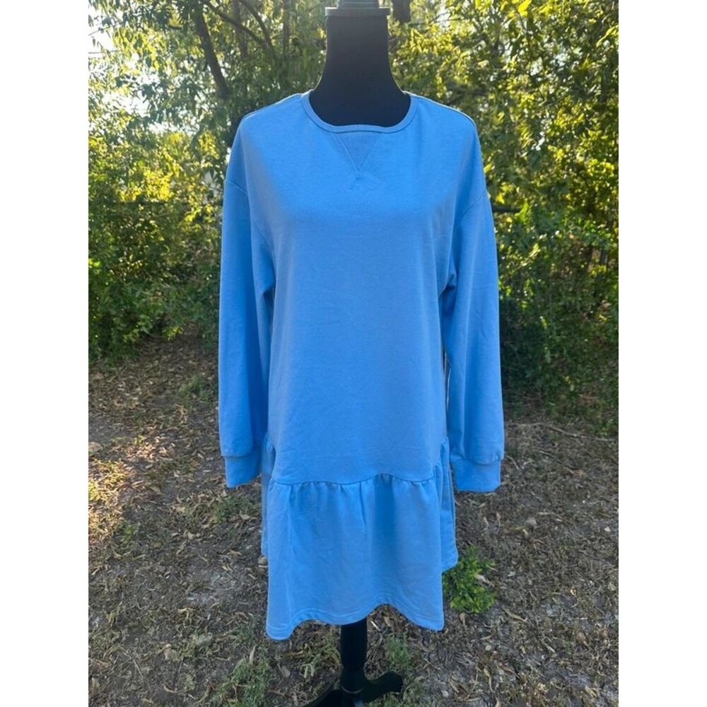 NEW Periwinkle Long Sleeve Sweatshirt Dress Womens Medium Drop Waist Ruffle Hem